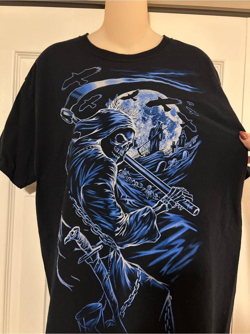 90s Black Graphic Reaper T-Shirt - Picture 3 of 4